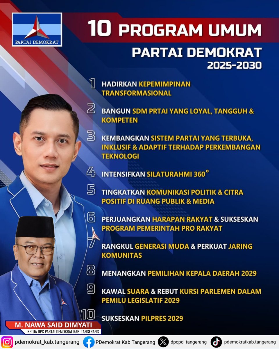 caknawacenter's tweet photo. 10 Program Umum Partai Demokrat 2025-2030

Partai Demokrat hadir dengan semangat baru untuk Indonesia yang lebih baik. Dengan visi kepemimpinan transformasional, membangun SDM tangguh, dan mengawal aspirasi rakyat, Demokrat siap bekerja nyata demi masa depan bangsa.

#ahy https://t.co/oGA8txoW27