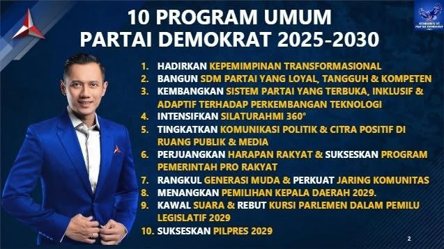 caknawacenter's tweet photo. 10 Program Umum Partai Demokrat 2025-2030

Partai Demokrat hadir dengan semangat baru untuk Indonesia yang lebih baik. Dengan visi kepemimpinan transformasional, membangun SDM tangguh, dan mengawal aspirasi rakyat, Demokrat siap bekerja nyata demi masa depan bangsa.

#ahy https://t.co/oGA8txoW27