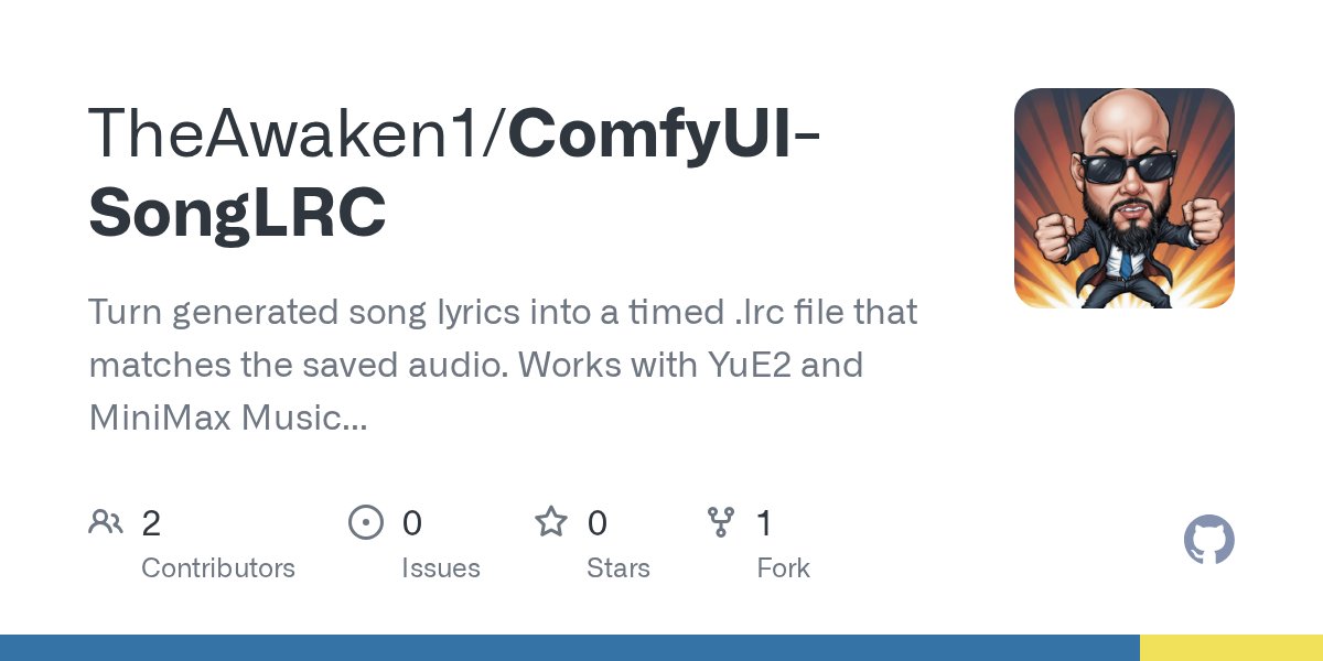aiaicreate's tweet photo. 楽曲と同期する歌詞ファイルを作成できるノード「ComfyUI-SongLRC」が公開。
生成歌詞からタイムスタンプ付LRCファイルを音声と同名で保存。
YuE2やMiniMaxに対応し、WhisperXでの同期も可能。
専用プレーヤー同梱でタイミング確認が容易。
#YuE2 #ComfyUI
URLはリプ⬇️ https://t.co/dUyrW1hhmM
