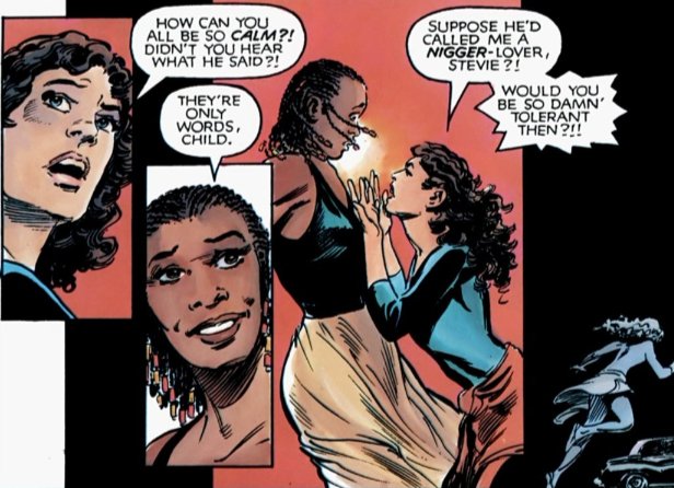 siriricacu's tweet photo. em deus cria e o homem mata, a personagem kitty pryde usa o termo "n1gger", um termo perjorativo nos estados unidos para se referir a pessoas negras . https://t.co/MAZF4Js4iY