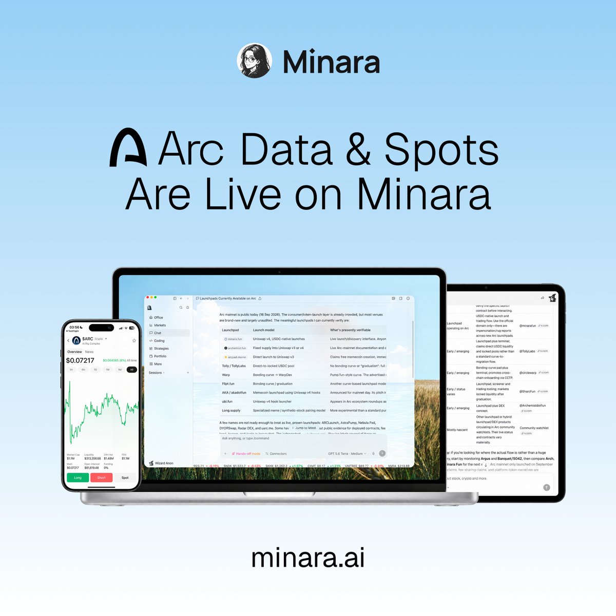 minara's tweet photo. Minara now supports @arc.

Trade tokens on Arc anytime, anywhere, with 0% trading fees. ✅

Explore, trade, and ask Minara what to buy. As always. 😉 https://t.co/uJF3kJXxOZ