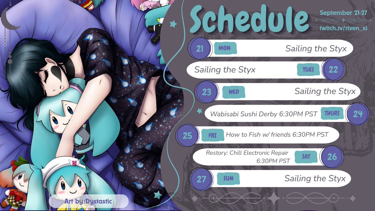 Riven_Xi's tweet photo. Stream Schedule :3

Starting to get my shit together as a vtuber~

ʅ（◞‿◟）ʃ https://t.co/afnEgo4RbI