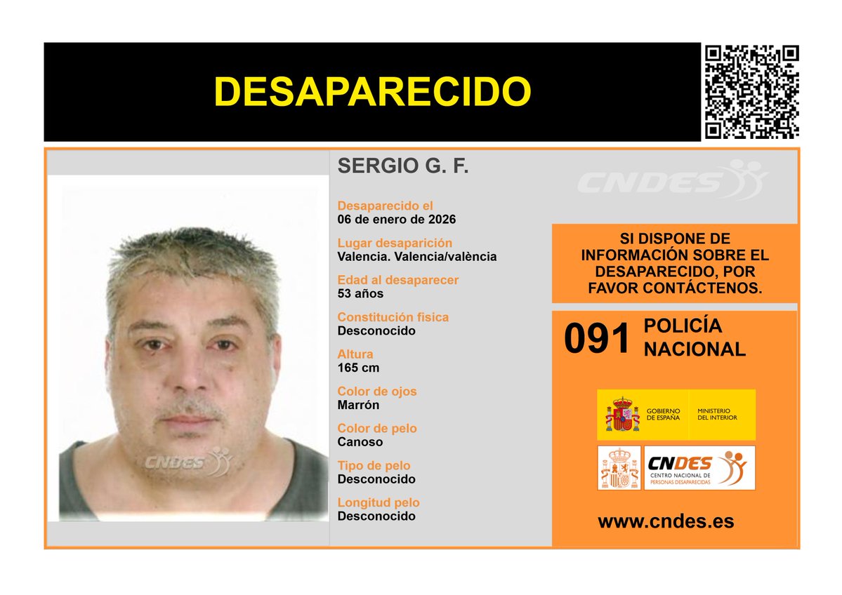 cndes_oficial's tweet photo. ⚠️𝘼𝙇𝙀𝙍𝙏𝘼⚠️
🧐Desapareció: #Valencia
🔁RT📲para ayudar a su localización
Si tienes noticias de su paradero:
📞091 @policia 
📩https://t.co/gOFKIP8ldU
🔗Canal oficial @cndes_oficial https://t.co/wbo9kBAh6h