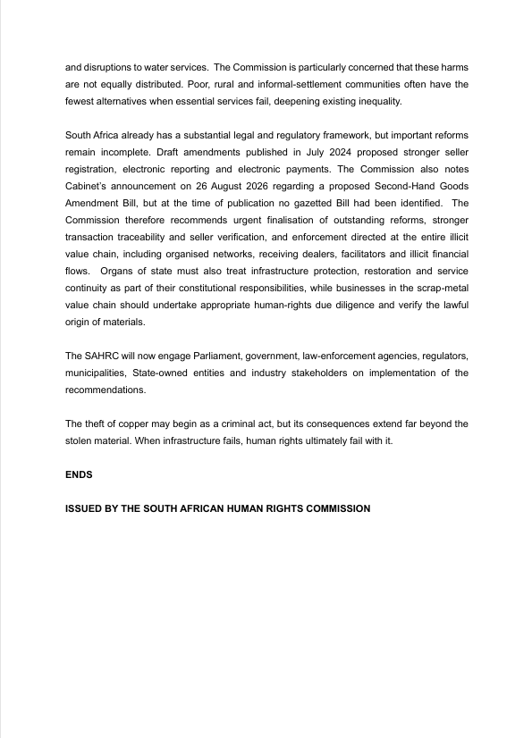 SAHRCommission's tweet photo. Media Statement: SAHRC Calls for Infrastructure Vandalism to be treated as a Human Rights Crisis https://t.co/KEkBJmk8Ai https://t.co/MyoWZWOJ0U