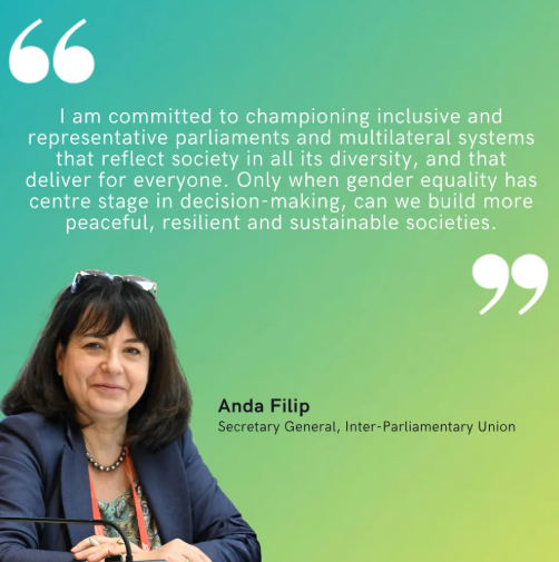 IPUparliament's tweet photo. IPU Secretary General Anda Filip has become an #INTGenderChampion, pledging to support @INTGenderChamps. The International Gender Champions are a global leadership network that brings together decision-makers to promote gender equality.
Find out more
🔗https://t.co/7JKHIDxY4P https://t.co/5VqRrKxVFK