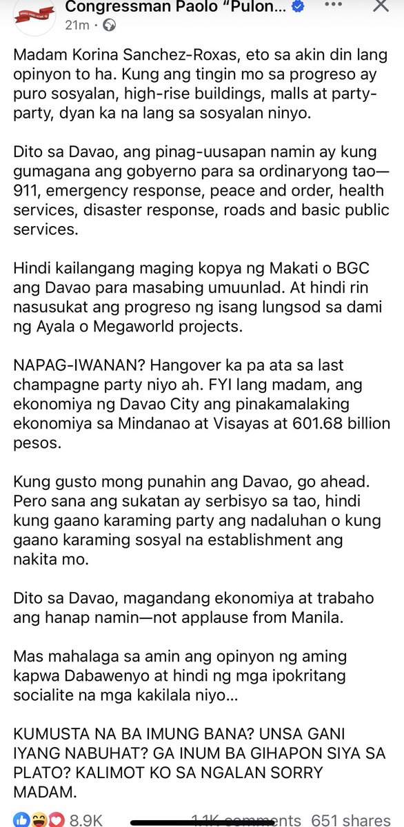 nightiiee_owl's tweet photo. Madam Korina Sanchez kumusta daw imong bana ingon si Congressman Pulong Duterte naga inom pa ba daw siya sa plato? 😂🤣 https://t.co/afiLOGXLHc