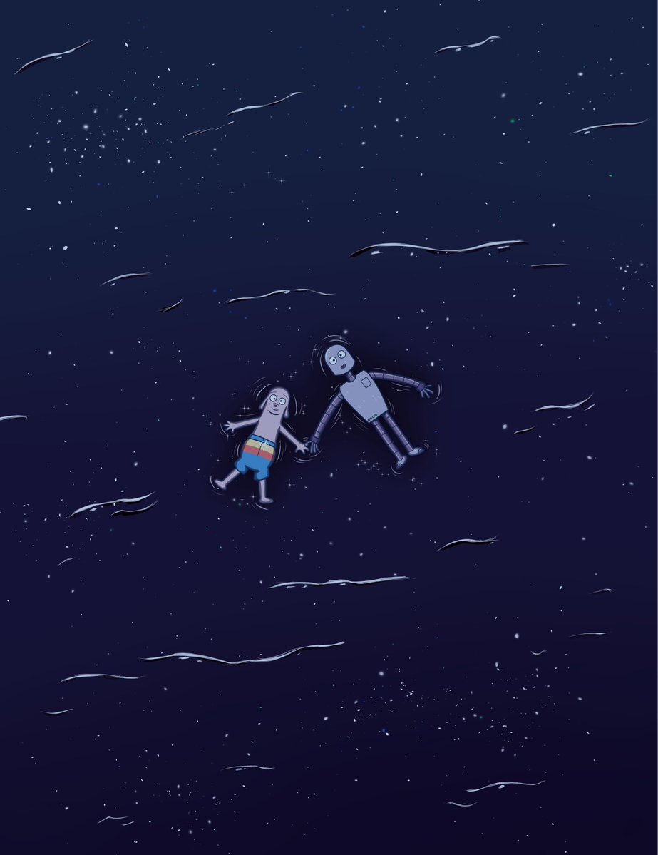 MzMzMz6485's tweet photo. 雲ひとつない星空の下海に浮かんでいる🐶🤖です https://t.co/vfgTrhWKPG