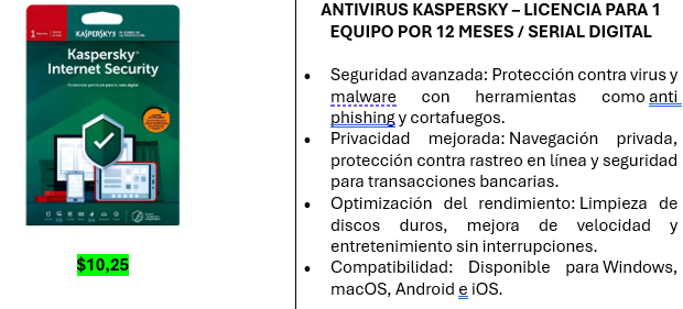 gpcompu's tweet photo. #Accesorios #Tecnología #Computadores #Gpcompu #antivirus #kasperky
Licencia Antivirus Kaspersky 1 año 1 Dispositivo
WhatsApp: 0999719180 Catálogo
Digital: https://t.co/Sc8Sg7NK26 https://t.co/Hp2hJWyhEX