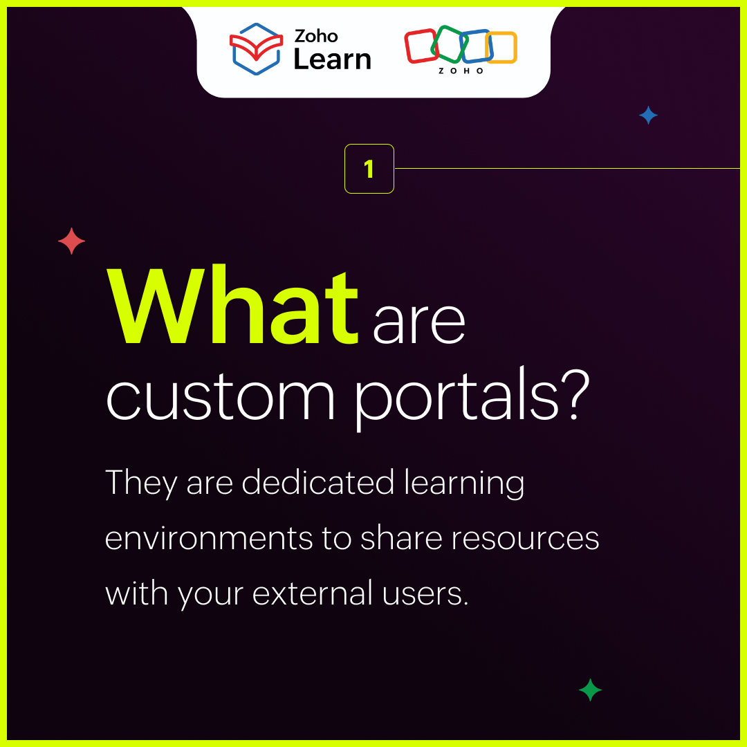 ZohoLearn's tweet photo. Learning shouldn't stop with your employees! 
With custom portals in Zoho Learn, you can extend your training to customers, investors, and beyond.

But how do custom portals actually work? Swipe through to find out. 

#LearningBeyondBoundaries https://t.co/G3tjq8fhkV