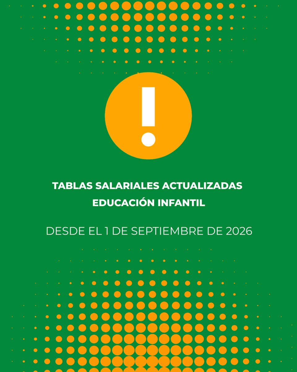 fsiemadrid's tweet photo. 🍀 FSIE Madrid informa

📢 Desde el 1 de septiembre de 2026 se actualizan las tablas salariales del Convenio Colectivo de Centros de Asistencia y Educación Infantil.

Si tienes cualquier duda, ponte en contacto con FSIE Madrid. Estamos para ayudarte. 💚

#FSIEMadrid #SomosFSIE https://t.co/jYosR5bBEm