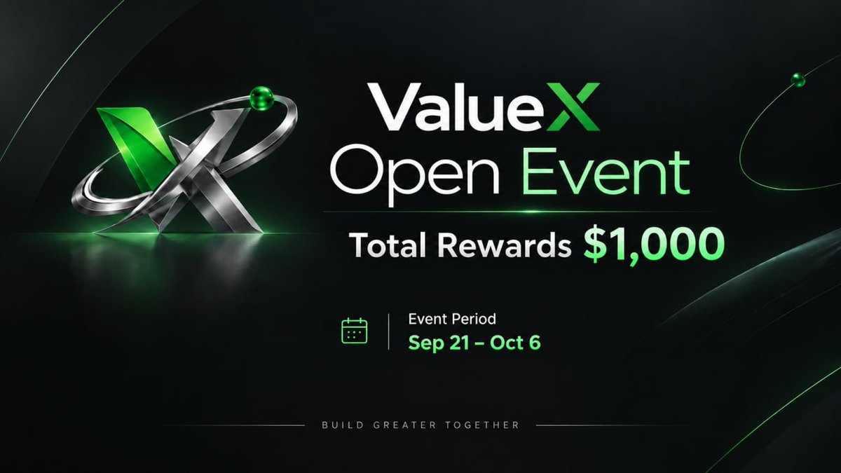 valuexchain's tweet photo. 🚀 The Value X Chain Open Event is live!

 🏆 $1,000 TOTAL REWARDS
  📅 Sep 21–Oct 6, 2026
  👉 Join Now: https://t.co/WxhbhAlU0y

  #ValueXChain #ValueX #gleam #Evnet