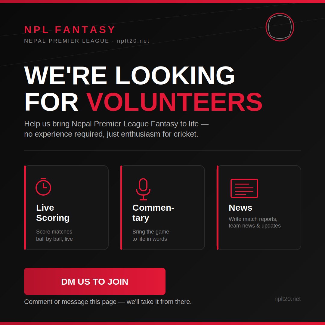 NPLFantasy's tweet photo. Big things are happening at NPL Fantasy 🏏🔥

We're building something for Nepali cricket fans, by Nepali cricket fans — and we could use a few more hands on deck. https://t.co/gIuKCtmINS