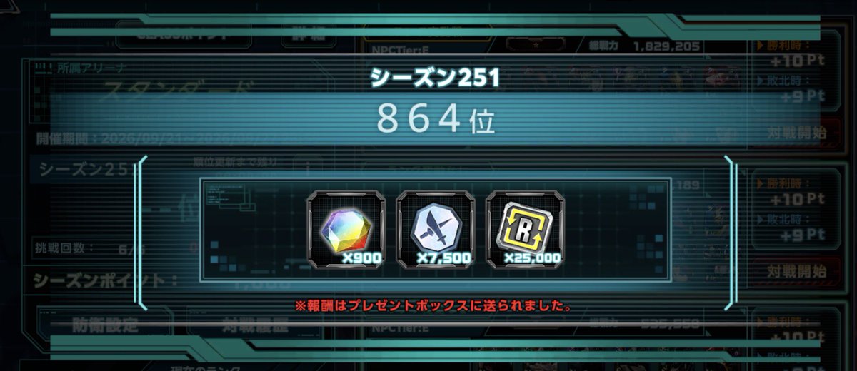 Ts011006's tweet photo. アリーナ順位記録お疲れ様でした🍻✨
【スタンダード864位】1日やり忘れ💦
スタンダード全勝スタート▶️

台風🌀今の所、大丈夫そう

#ガンダムUCE
#ガンダムUCエンゲージ https://t.co/81sETGIwCK