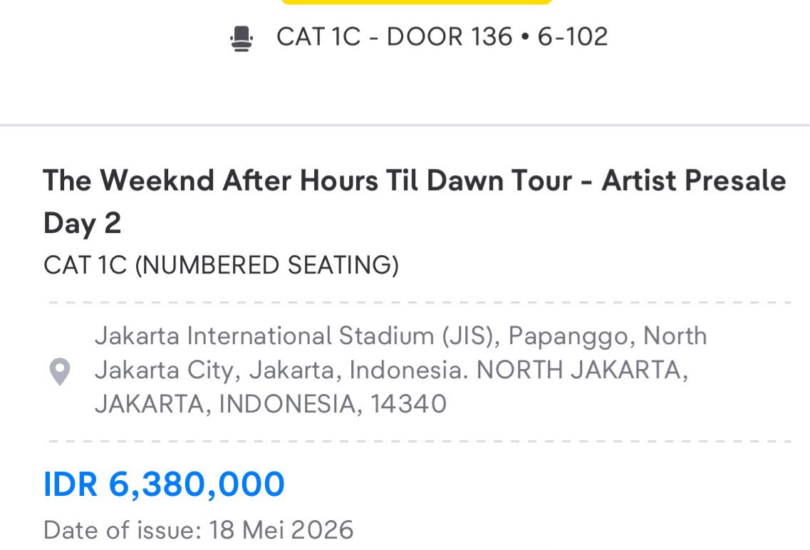 sashytrash's tweet photo. @mozasabilillah kak aku jual 2tix CAT 1C seat 101-102 nego underweb https://t.co/lQmAoR4sA3