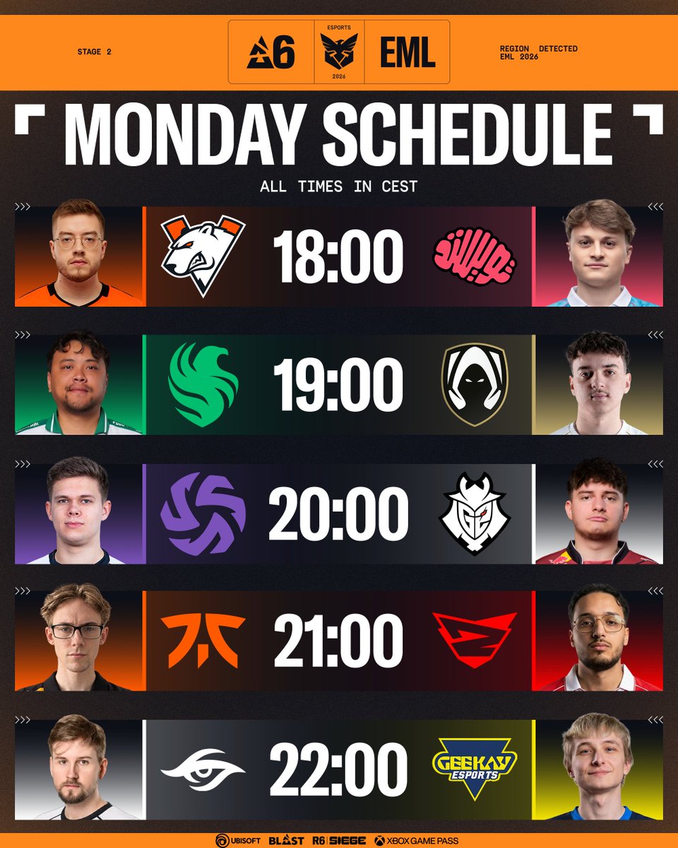R6esportsEU's tweet photo. WAKE UP IT'S EML MONDAY 🚨
WAKE UP IT'S EML MONDAY 🚨 https://t.co/QpFZUM9AVa