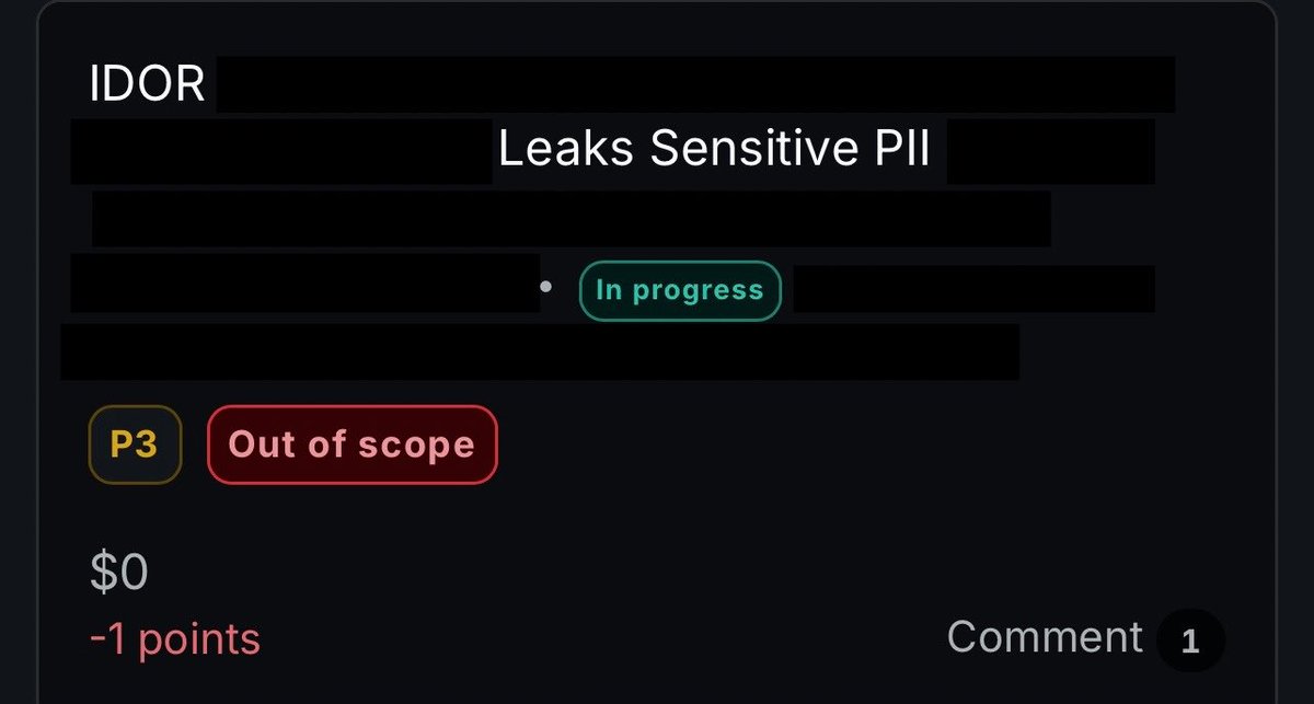 ArminPenTest's tweet photo. Always double-check the scope carefully right up until the moment before you report it, so you don't get a nasty surprise.

#bugbounty #hackerone #bugcrowd #hunter https://t.co/8ZDUBtyNzF