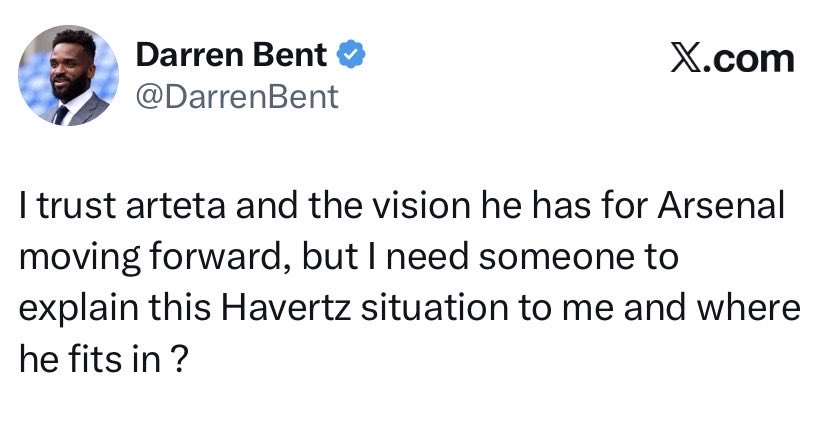 Nightwalker0008's tweet photo. For years now, Darren Bent has been hammering about what Arteta's obsession with Havertz is and till date it’s still happening. https://t.co/z0TGUpqERW