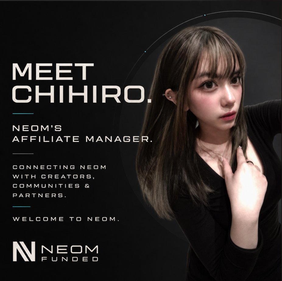 neomfunded's tweet photo. The wait is over. 👀

Meet Chihiro, our Affiliate Manager.

She's here to connect NEOM Funded with creators, trading communities, and partners who want to build with us.

If you're a creator.
If you run a trading community.
If you build trading content.

Chihiro wants to hear from you.

And this week, we're opening the conversation for new NEOM Funded partners.