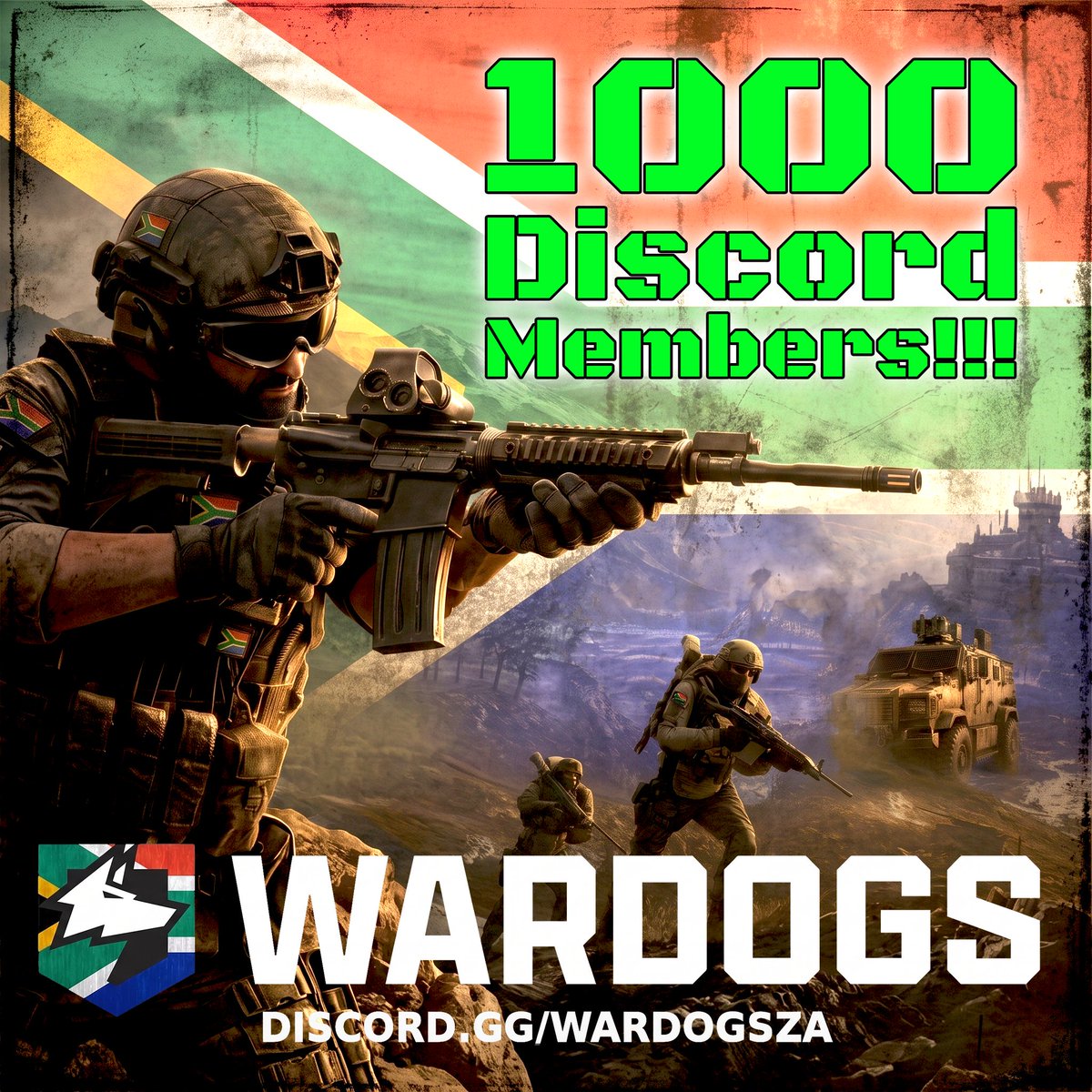 wardogsza's tweet photo. Thank you to everyone who has joined the WardogsZA Discord server! We have reached an incredible milestone of 1,000 members in record time. Thanks to all of you for making this such a fantastic community! @WARDOGS @Brammflakes @phantasyftw @HowardPhilpott @L0SSY @Flakfire @ProTyr_za @WDZA_BaardBek #wardogs #zagamers #sagamers #southafrica