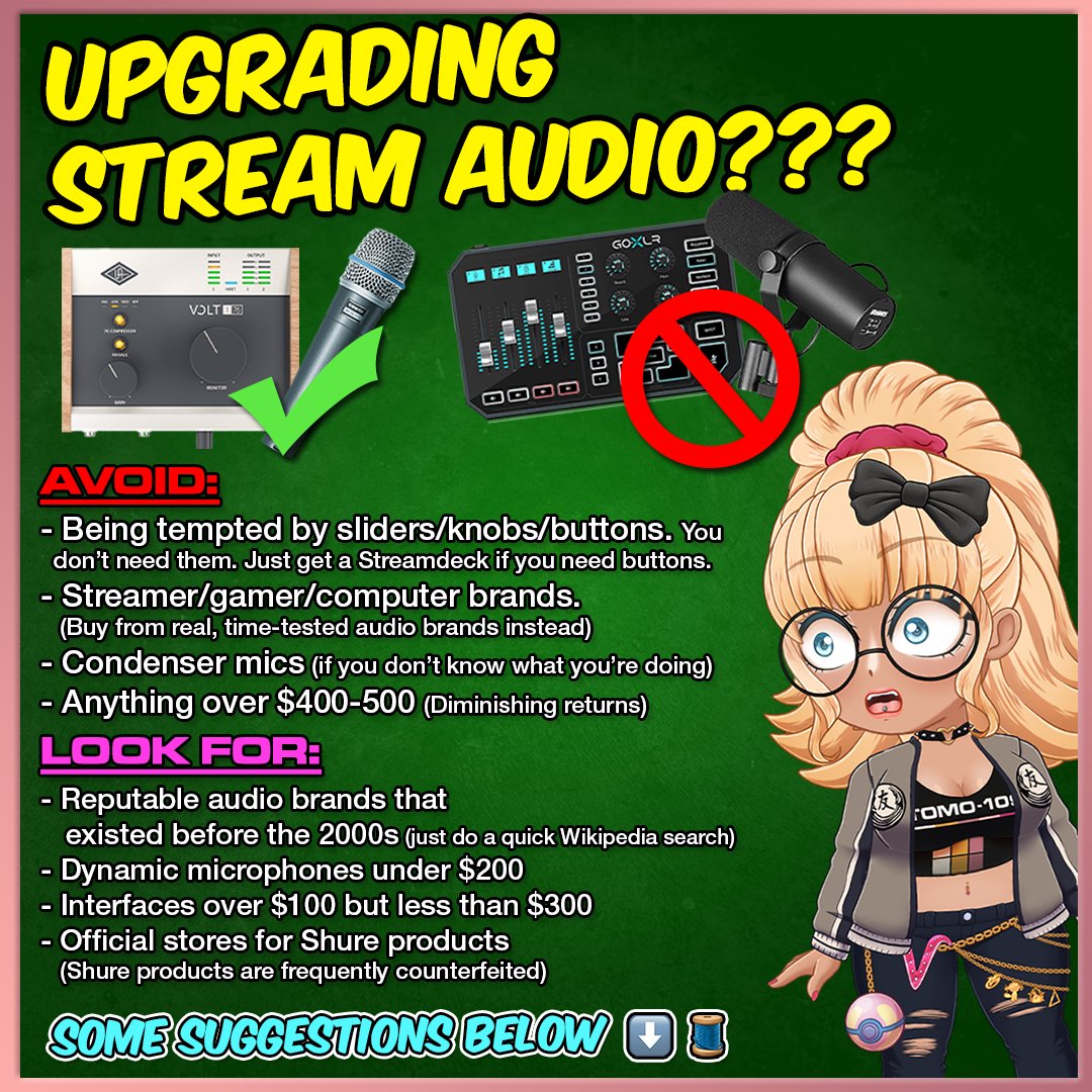 TomoAriesVT's tweet photo. ⚠️ PSA for STREAMERS looking to upgrade audio 🔊

🚨 Your stream audio doesn't have to break the bank.
Great audio can actually be cheaper than the popular choices too many streamers make ‼️

🧵 Here's what to LOOK FOR and what to AVOID ⬇️ https://t.co/vAZGkmBVU2