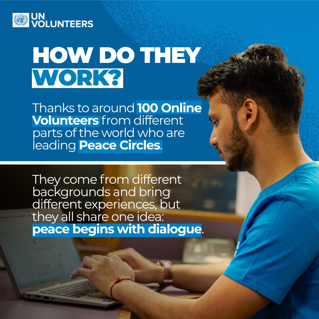 UNVolunteers's tweet photo. Online Volunteers are redefining peacebuilding in the @UN!

On #PeaceDay, see how 100 Online Volunteers brought peace conversations to the local level with 300+ intergenerational #PeaceCircles 👇🏿https://t.co/ox2h4b2NES https://t.co/Lv5o1D88fH
