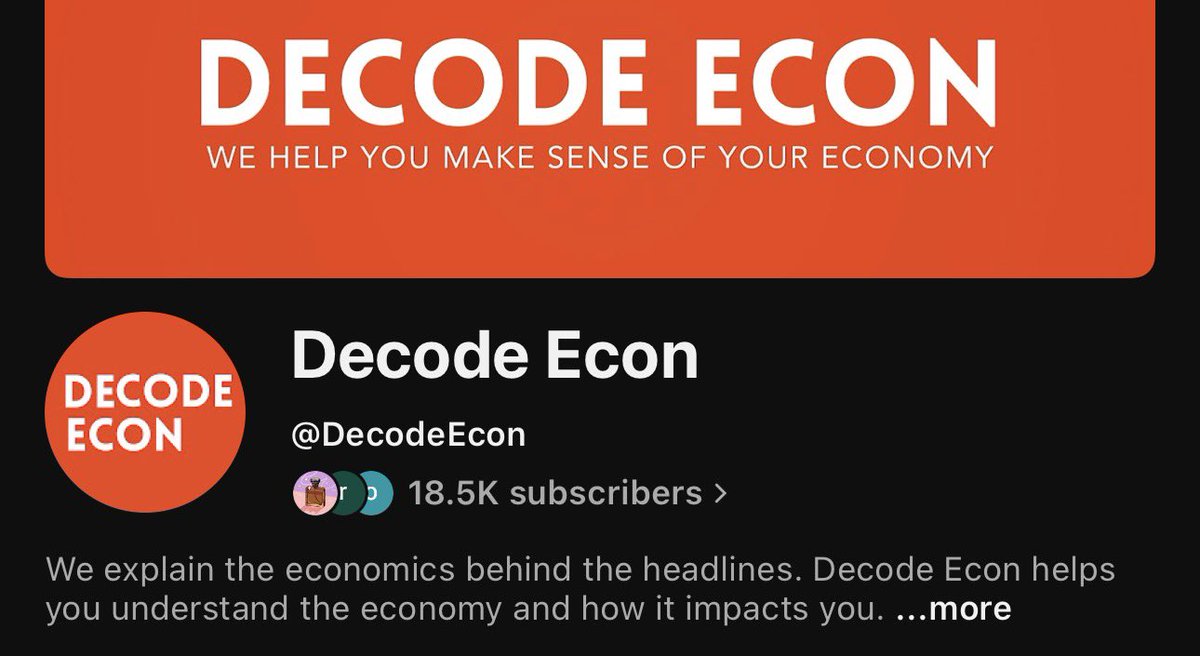 EconWithDrA's tweet photo. Did you know the Decode Econ YouTube channel has 18,500 subscribers? 

Join us as we work to improve economic understanding and make sense of what is happening in the economy. 

https://t.co/mOgpzrCxEu https://t.co/OVyugwIxCS