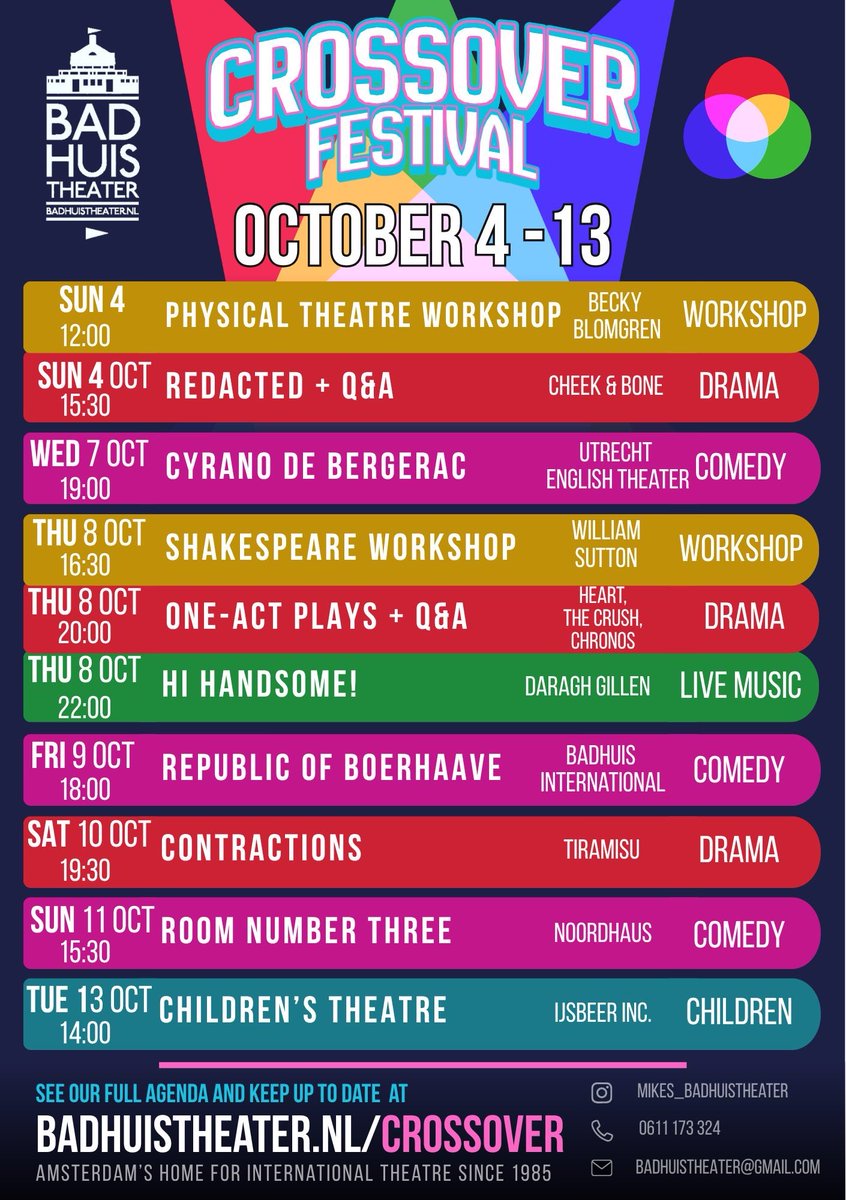 Lululightning's tweet photo. 4-13.October is #CrossOverFestival at our Mike's #Badhuistheater #Amsterdam π€©πͺβ€οΈ@Badhuistheater for more info see https://t.co/bGRRj3fBWM or here is the tickets link: https://t.co/8jmbCSpBjZ π #amsterdamevent #amsterdamshow #amsterdamfestival #amsterdamtheatre https://t.co/oe4yvlwiHW