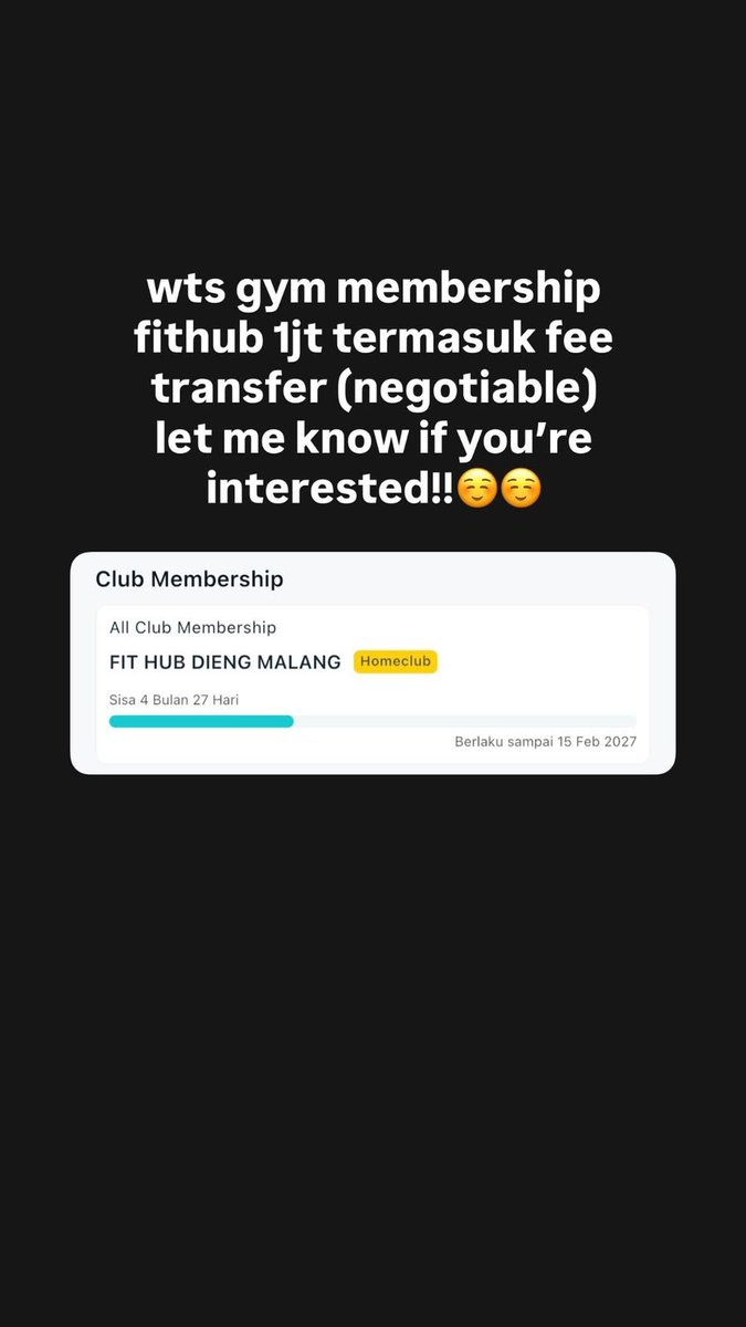 Correstial's tweet photo. WTS gym membership fithub 1jt termasuk fee transfer (negotiable) let me know if you're interested!! https://t.co/QawhsRbGNa