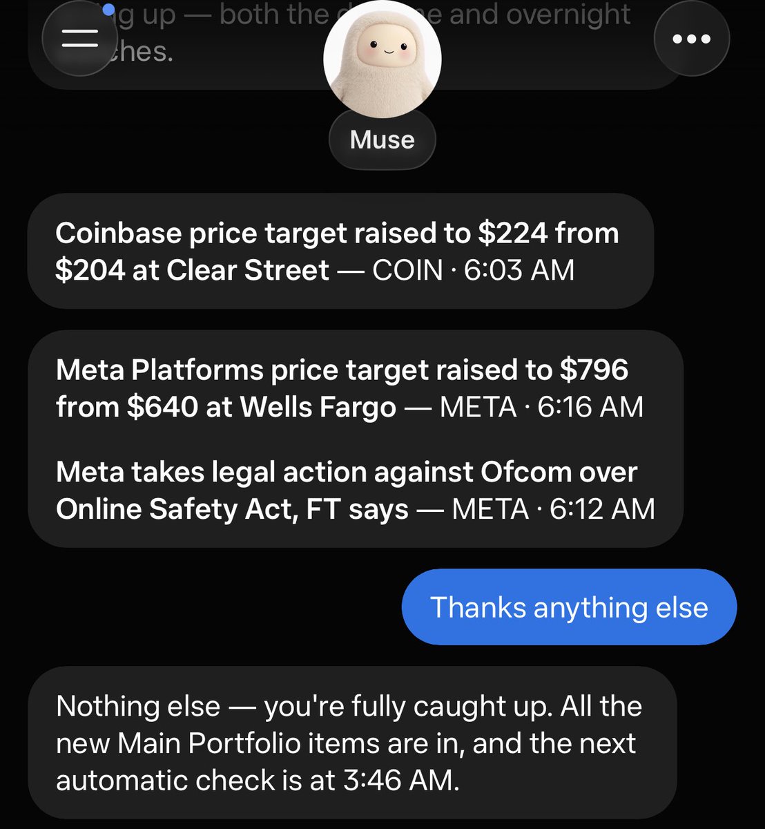 R_and_Invest's tweet photo. @Muse told me $META PT lifted to $796 by Wells Fargo. Context is key here..

Muse US app downloads & DAUs accelerating last few days and tracking above other AI apps in first 12 days since launch, based on SensorTower. Muse US downloads set new record on 9/19 (264k), 3rd straight day >200k, while DAUs accel'd to a new peak of 448k on 9/18 (10-days post launch). For context, ChatGPT didn't reach >200k US downloads until 1-yr post launch and 450k US DAUs until day 49. In last 30-days, Muse has the highest avg rating (4.66 stars) w/ 87% 5-star review share vs peer apps.

Congrats @alexandr_wang @finkd
