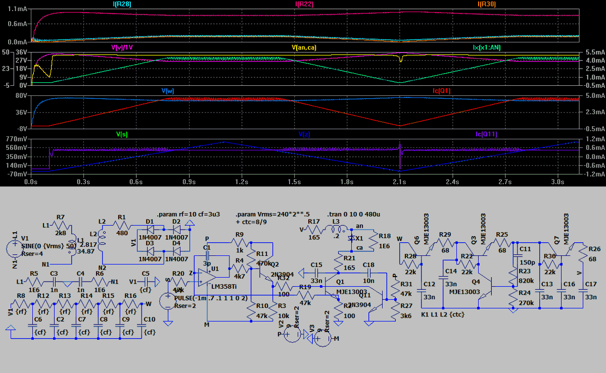 _ci139's tweet photo. a "composite fuc~up" - - in practice it may be unstable
when i previously measured the #diac it was not so abrupt at "turn on" range - there must be still something wrong with the #LTspice model https://t.co/OB6IzTcEMV