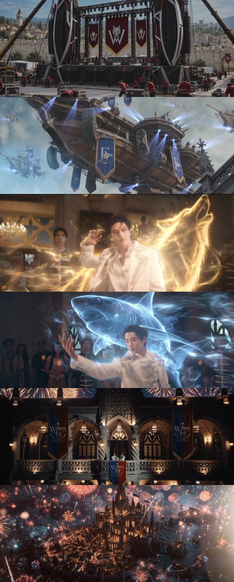praewfa_'s tweet photo. วิลเลี่ยมได้ฉายาว่า king of alpha จากการประกวดในรายการ ส่วนพี่เอสได้ฉายาว่าฉลามเอสเพราะเคยเป็นนักกีฬาว่ายน้ำทีมชาติ ซึ่งดีเทลประจำตัวของวิลเลี่ยมเอสเอามาใช้กับคอนเซปได้หมดเลย เจ๋งอะ 

ซีนเปิดตัววิลเลี่ยมเดินมาพร้อมกับหมาป่าที่เป็นสัญลักษณ์ของตัวเอง พี่เอสปีนขึ้นมาจากน้ำพร้อมแบคกราวน์ทะเลกับฉลามข้างหลัง

ซีนปราสาท ฝั่งของวิลเลี่ยมเป็นธงสีแดงที่เป็นสีประจำตัวของตัวเอง มีหมาป่าอยู่บนธง ส่วนพี่เอสธงสีน้ำเงินที่เป็นสีประจำตัวเองเหมือนกัน แล้วก็มีฉลามอยู่ข้างบน

ซีนเดินผ่านทหารมาเจอกัน ซึ่งทหารของแต่ละฝั่งก็ใส่สีเสื้อตามสีประจำตัวของวิลเลี่ยมเอส 

ซีนเดินขึ้นไปนั่งเก้าอี้ เก้าอี้ของแต่ละคนก็ยังใช้สีประจำตัวของตัวเองเป็นหลัก เก้าอี้วิลเลี่ยมสีแดงตัดกับสีทองเพิ่มความหรู เก้าอี้พี่เอสสีน้ำเงินตัดกับสีเงินเพิ่มความแกลมตามคอนเซป เก้าอี้วิลเลี่ยมมีหมาป่าตรงที่วางแขน เก้าอี้พี่เอสมีคลื่นน้ำรอบ ๆ ซึ่งทั้งหมดสื่อถึงตัววิลเลี่ยมเอสหมดเลย

ซีนที่ battle กัน วิลเลี่ยมสั่งทหารจัดเวทีจัดคอนบนบก ส่วนของพี่เอสจัดคอนบนเรือ ซึ่งก็รีเลทกับทั้งสองคน ตัดภาพไปที่มีคนเต้น ฝั่งวิลเลี่ยมเต้นเป๊ะน่าจะสื่อถึงวิลเลี่ยมที่เป็นบอยแบนด์ ส่วนฝั่งพี่เอสไม่ค่อยสนิทกับขาเท่าไหร่55555555555555555

ซีนที่เต้นรำกัน วิลเลี่ยมมีพลังเป็นหมาป่า พี่เอสเป็นฉลาม พอมารวมกันกลายเป็นเวสลีย์ขึ้นมา ซึ่งก็เกิดมาจากที่วิลเลี่ยมเอสช่วยกันวาด

ปิดท้ายด้วยซีนยืนตรงระเบียง ธงที่เคยเป็นสีแดงกับสีน้ำเงินตอนนี้มารวมกันเป็นผืนเดียว แดงครึ่งนึงน้ำเงินครึ่งนึงแล้วมีชื่อวิลเลี่ยมตรงกลาง พลุที่จุดก็ใช้สีแดงกับสีน้ำเงิน

สุดยอดดดดดด 😭👏🏻