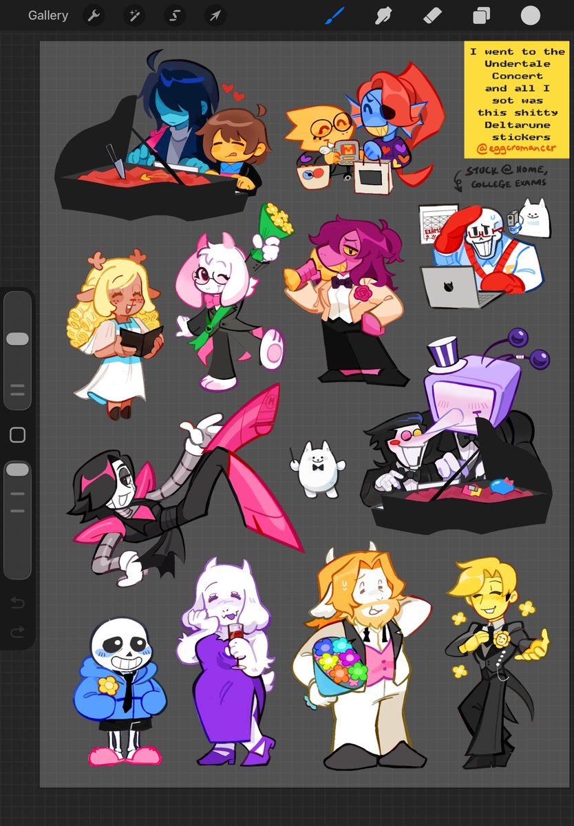 eggcromancer's tweet photo. Made an extra self indulgent stickersheet for the UT Symphony concert!!! ❤️ #undertale #deltarune https://t.co/RJ16T0YB9K