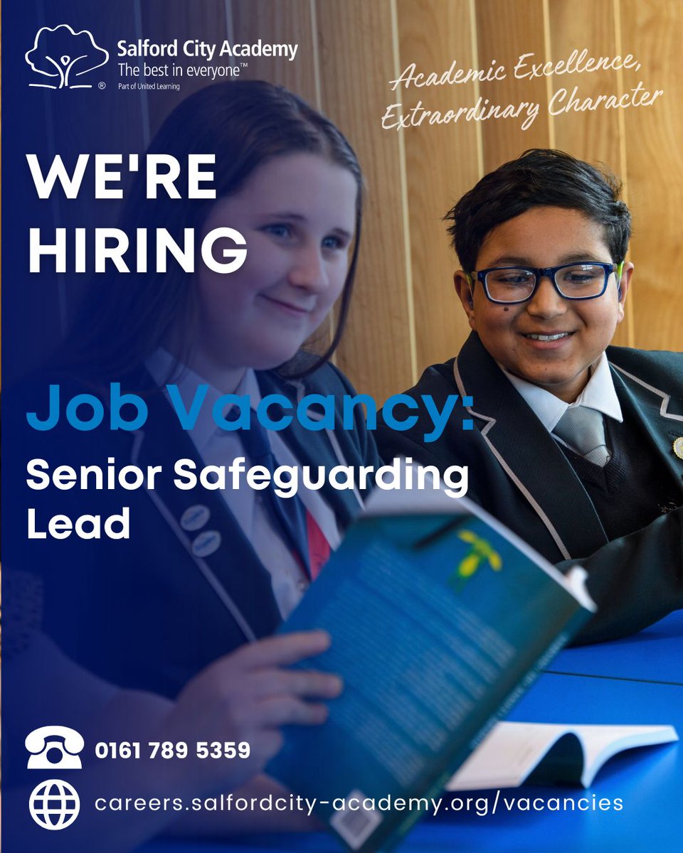 SCA_Community's tweet photo. We're hiring!

We're looking to appoint a Senior Safeguarding Lead, who will play a pivotal role in shaping the lives of young people and ensuring that every child in our community feels safe, supported and able to succeed.

👉️ Click here: https://t.co/2TCaLCUwb6

#WeAreSCA https://t.co/DTBysE84ck
