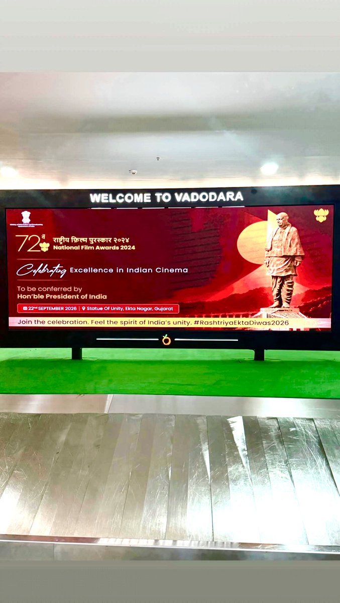 imcinemaaddict's tweet photo. The 72nd National Film Awards are happening in Gujarat this year at the Statue of Unity🙏🏼
Congratulations to all the awardees🇮🇳🎉

#NationalFilmAwards2026 #Vadodara #StatueOfUnity https://t.co/LPn63CvYOt