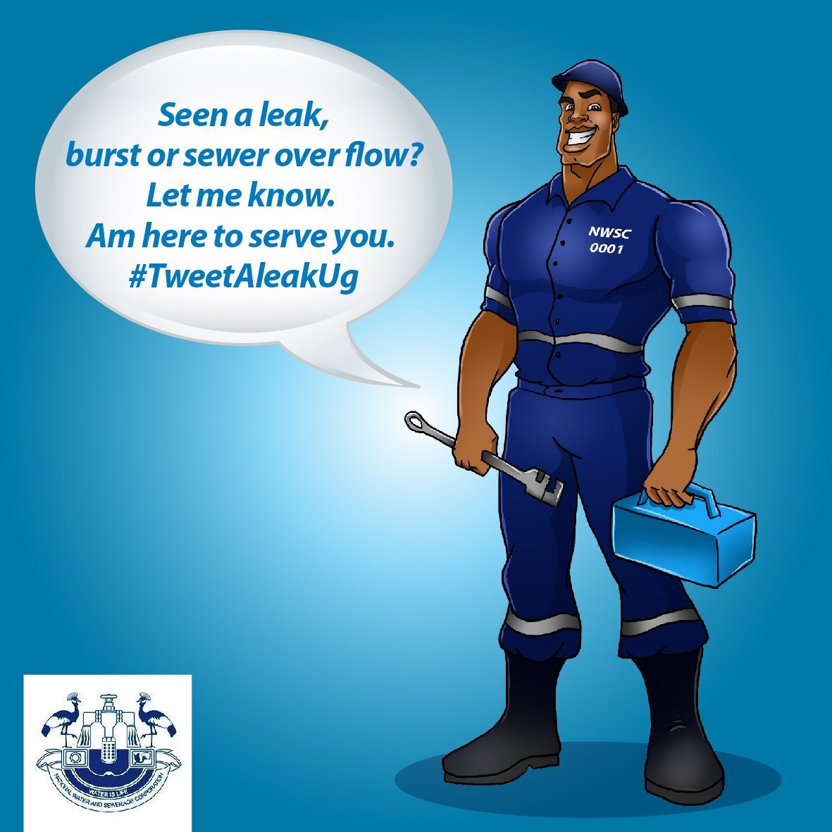 nwscug's tweet photo. Good morning customer. The water man is ready to serve you. #TweetAleakUg #TugendeTukole #waterman https://t.co/Z1Qpz2mh4g