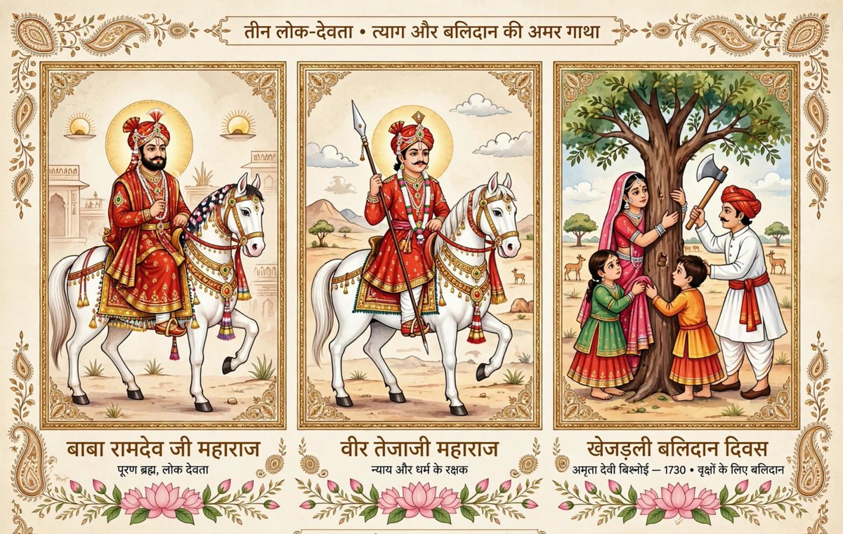 RK_AZAD_85's tweet photo. सामाजिक सद्भाव व समरसता के प्रतीक बाबा रामदेवजी महाराज की जयंती एवं सत्य व वचनबद्धता के प्रतीक तेजाजी महाराज के पर्व #तेजादशमी पर सभी को हार्दिक शुभकामनाएं
और पर्यावरण रक्षा के लिए आहुति देने वाली वीरांगना अमृतादेवी और 363 बलिदानियों को कोटिश: नमन🙏
#BabaRamdevJi #TejaDashmi https://t.co/Hp5tCPDYDb
