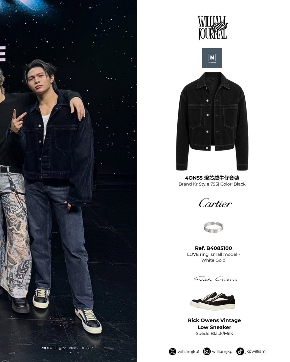w_stylejournal's tweet photo. 𝐖𝐢𝐥𝐥𝐢𝐚𝐦 𝐉𝐚𝐤𝐫𝐚𝐩𝐚𝐭𝐫 𝐎𝐮𝐭𝐟𝐢𝐭 
( #williamstylejournal #williamjkp )

Kr Style 795
- 4ON55 燈芯絨牛仔套裝 | Color: Black

@Cartier  #Cartier
Ref. B4085100 Love Ring Small model white gold 

#RickOwens
- Rick Owens Vintage Low Sneaker Suede Black/Milk https://t.co/G2aAmIlA0c