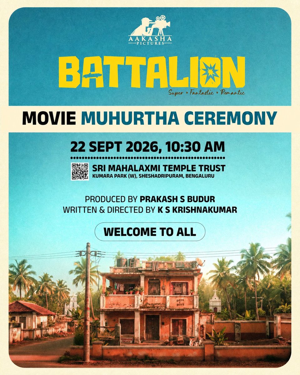 aakashapictures's tweet photo. You are Invited! To Our Movie Muhurtha Ceremony of 𝐁𝐀𝐓𝐓𝐀𝐋𝐈𝐎𝐍 - 𝐒𝐮𝐩𝐞𝐫 ★ 𝐅𝐚𝐧𝐭𝐚𝐬𝐭𝐢𝐜 ★ 𝐑𝐨𝐦𝐚𝐧𝐭𝐢𝐜

𝐒𝐡𝐫𝐢 𝐌𝐚𝐡𝐚𝐥𝐚𝐤𝐬𝐡𝐦𝐢 𝐓𝐞𝐦𝐩𝐥𝐞 𝐓𝐫𝐮𝐬𝐭 - Seshadripuram Bengaluru 𝟐𝟐-𝐒𝐞𝐩𝐭-𝟐𝟎𝟐𝟔 𝟏𝟎:𝟑𝟎 𝐀𝐌 

#prakashsbudur #aakashapictures https://t.co/dtSAyerxMD