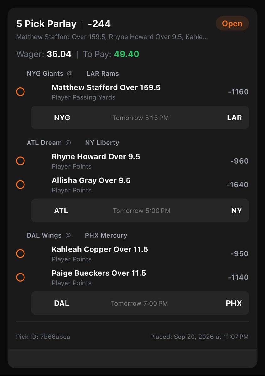 ProLineIQ's tweet photo. Ladder day 2 ๐ช
#Gambling๐ #NFL #WNBA #Ladderchallenge #Courtside https://t.co/D6kPPwTlvF