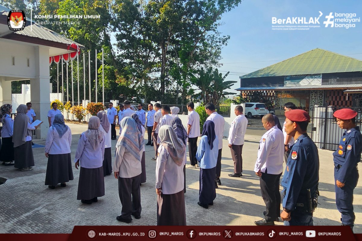 kpukabmaros's tweet photo. #TemanPemilih, KPU Maros menggelar apel pagi rutin di halaman kantor KPU Kabupaten Maros. Senun (21/9/2026).

Hadir pada kegiatan tersebut Sekretaris KPU Maros, para kasubag, pejabat fungsional, ASN lingkup KPU Kabupaten Maros dan Siswa dari SMK Tridarma Maros.

#KPUMelayani https://t.co/cJVbeNIZZT