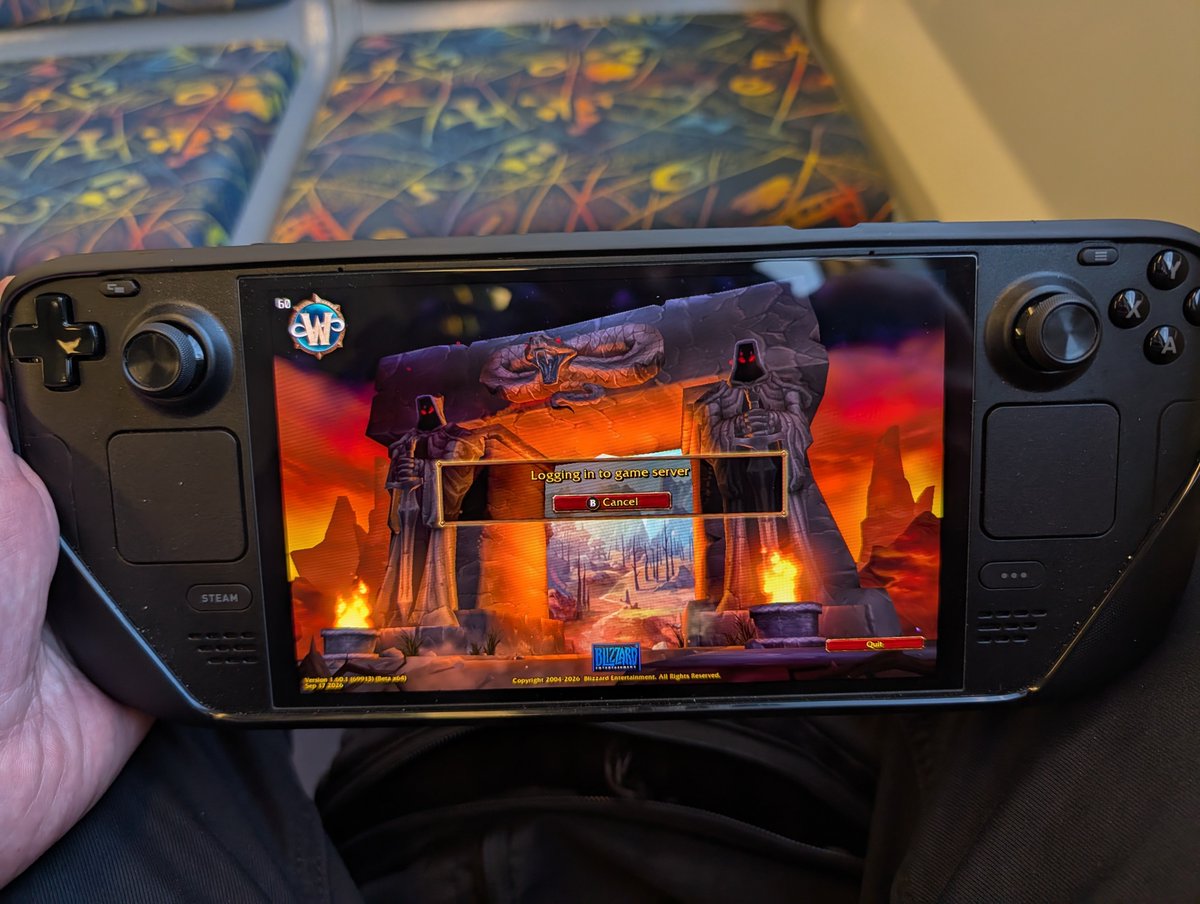 nachovonbaron's tweet photo. Lets see how good my mobile hotspot is 😂
Playing WoW Forever on the Steamdeck using public transport. https://t.co/P1dzK4115l