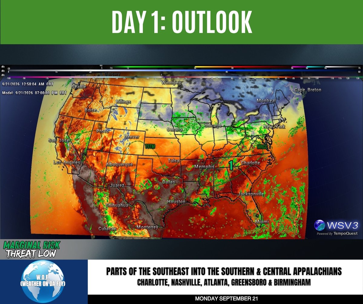 weatherondafly's tweet photo. ⛈️SPC Day 1 — Marginal Risk Today. Isolated severe storms possible across the Southeast and Appalachians this afternoon. A few cells could produce damaging wind gusts. Stay weather aware.
#WeatherOnDaFly #SPC #SevereWeather #mswx #alwx #gawx #WeatherUpdate #StormAlert #polo https://t.co/Bd7ukFK1Tt