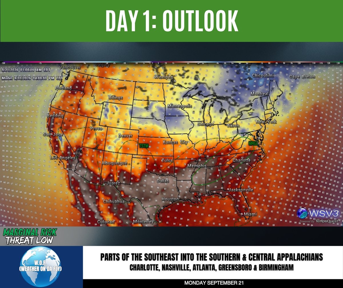 weatherondafly's tweet photo. ⛈️SPC Day 1 — Marginal Risk Today. Isolated severe storms possible across the Southeast and Appalachians this afternoon. A few cells could produce damaging wind gusts. Stay weather aware.
#WeatherOnDaFly #SPC #SevereWeather #mswx #alwx #gawx #WeatherUpdate #StormAlert #polo https://t.co/Bd7ukFK1Tt