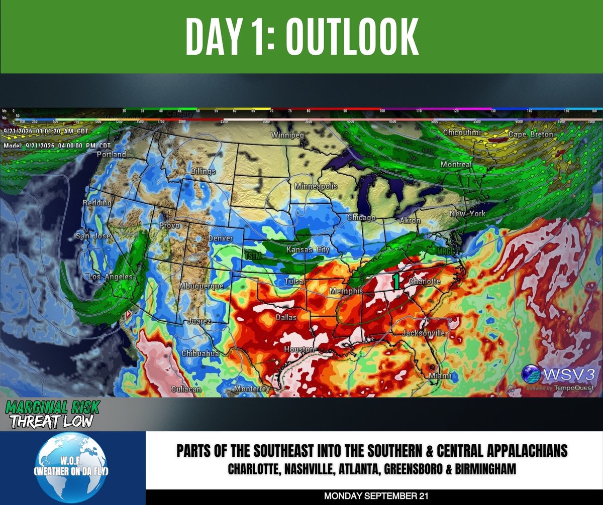 weatherondafly's tweet photo. ⛈️SPC Day 1 — Marginal Risk Today. Isolated severe storms possible across the Southeast and Appalachians this afternoon. A few cells could produce damaging wind gusts. Stay weather aware.
#WeatherOnDaFly #SPC #SevereWeather #mswx #alwx #gawx #WeatherUpdate #StormAlert #polo https://t.co/Bd7ukFK1Tt