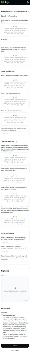 fontiereDeFi's tweet photo. Anybody tempted to complete this #KYC #AML online form from @OSLPay and @BanxaOfficial ?? 👀

Personally, I wouldn't provide any information whatsoever.  ZERO.

Test your knowledge of online security and privacy and tell me why.

(There are so many reasons I don't expect you to name them all!)

Repost and share.

@OSLPay
@BanxaOfficial