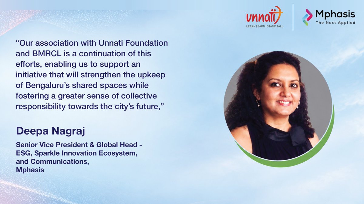 Mphasis's tweet photo. Over the years, Mphasis has championed environmental and community development initiatives focused on water conservation, lake rejuvenation, afforestation and community welfare through strategic partnerships that drive long-term impact. 

The collaboration with Unnati Foundation extends this continued effort, bringing together organizations with complementary strengths to contribute to Bengaluru’s environmental sustainability and create value for the communities that call the city home.

 Read more: https://t.co/Tf8oFYdqZ3

 #Partnership #StayAhead #EngineeringIsInOurDNA #AI #IntelligentEngineering