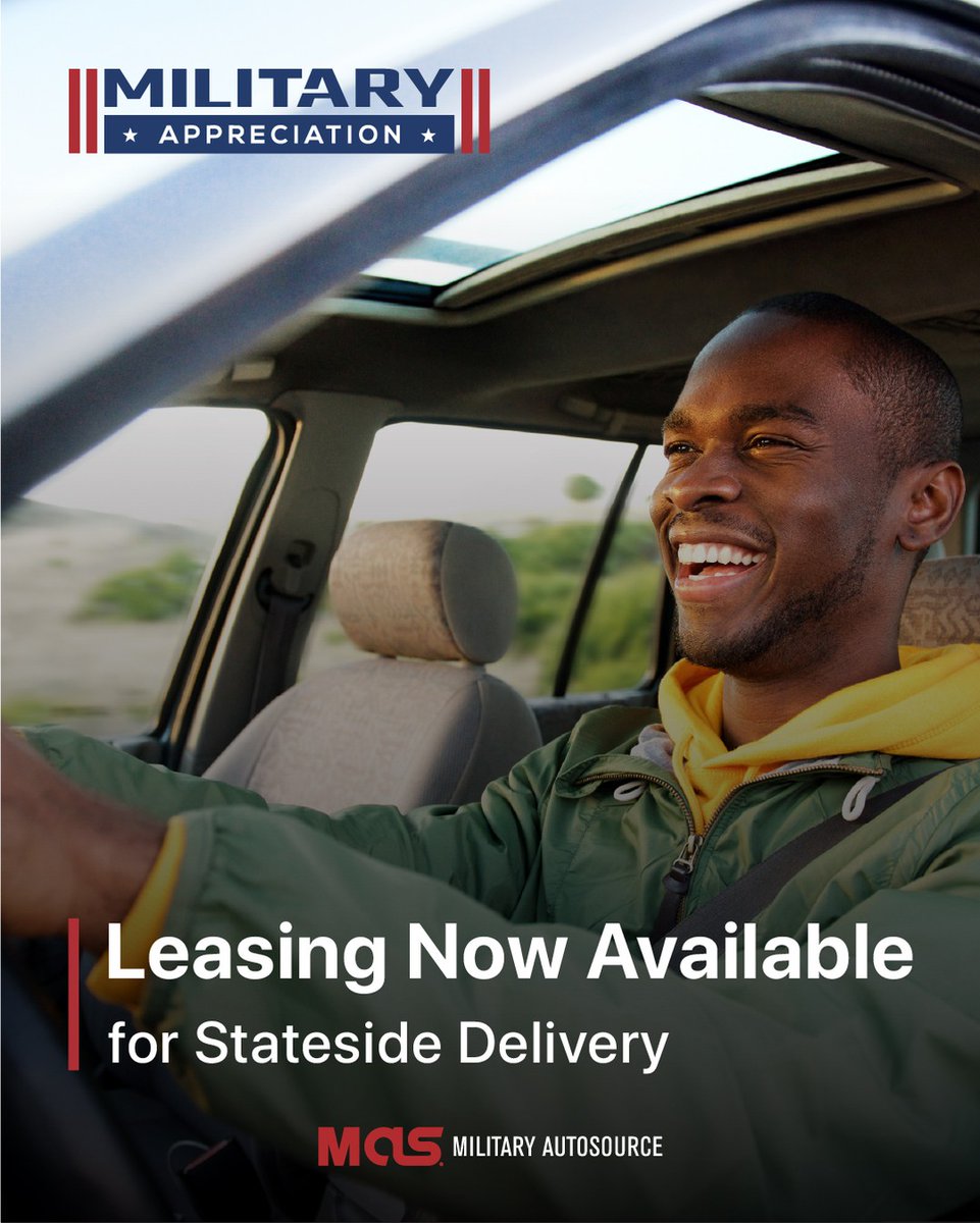 ErleneFerr1f's tweet photo. Just in time for PCS season, Military AutoSource now offers leasing for stateside delivery—lower monthly payments and more flexibility for OCONUS service members. Contact us to learn more. https://t.co/Vv9YehqccD