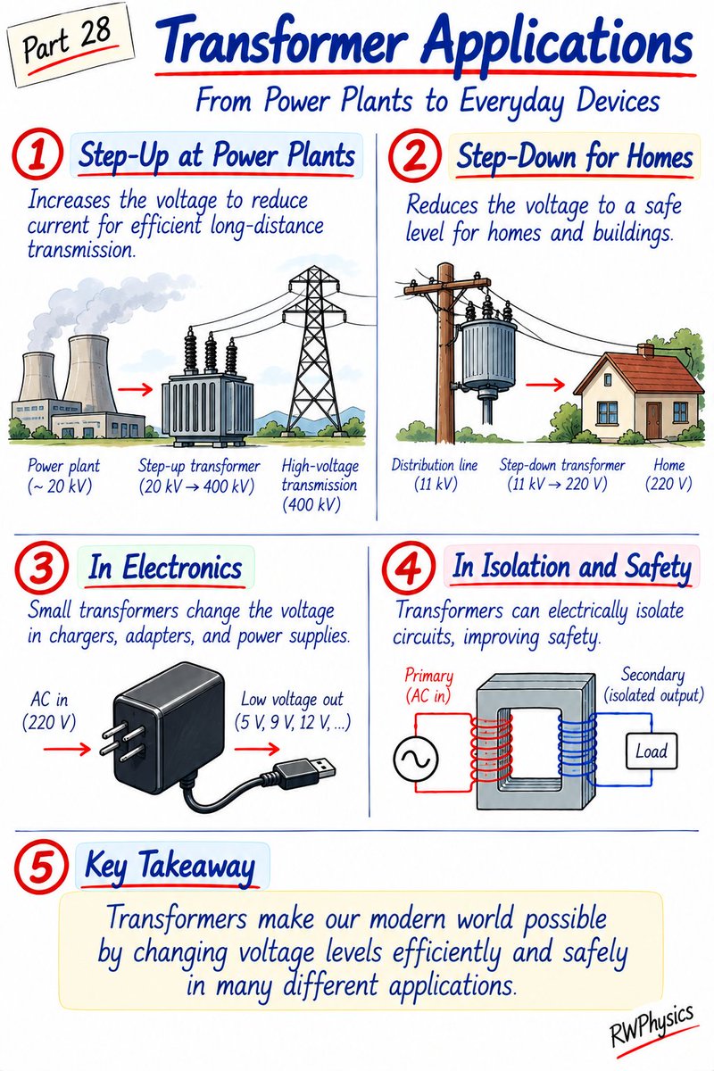 RWPhysics's tweet photo. Transformer Applications: From Power Plants to Devices ⚡ | Part 28 https://t.co/rxCSMQWeTd
