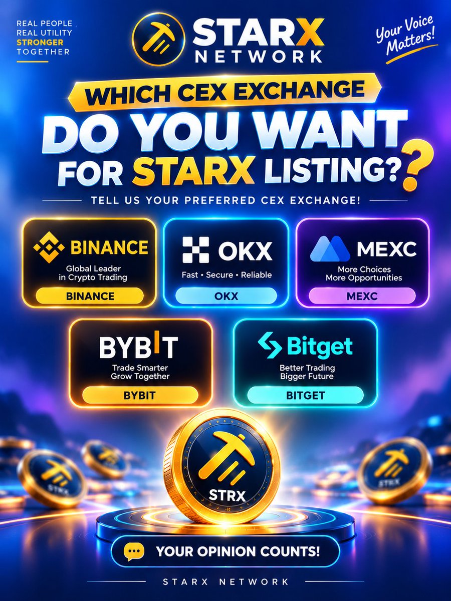 Itxzain189911's tweet photo. 🔥 STARX COMMUNITY — CEX LISTING POLL 🏦

Which CEX exchange would you like to see for $STRX listing? 👀

🟡 Binance
⚫ OKX
🟢 Bybit
🟠 MEXC
🔵 Bitget

👇 Comment your #1 choice!

Your voice matters. 💙

#STARX #STRX #StarXNetwork #CEX #Crypto #Web3 @StarXCoreTeam https://t.co/g4TbtaveVi