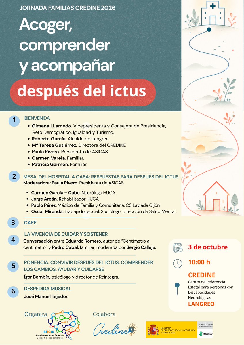 Montecoya's tweet photo. El sábado 3 de octubre participaremos en CREDINE en una jornada sobre cuidados tras el ictus, organizada por @ictusasturias. 
La dependencia no es una excepción trágica, sino condición humana básica: todos fuimos cuidados al nacer y casi todos necesitaremos ser cuidados al final. https://t.co/EBmqmw42QD